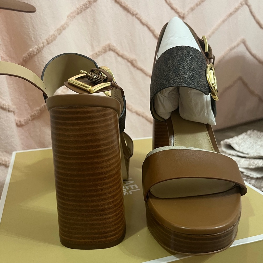Michael Kors Tan and Brown Platform Sandal Heels - Picture 5 of 9